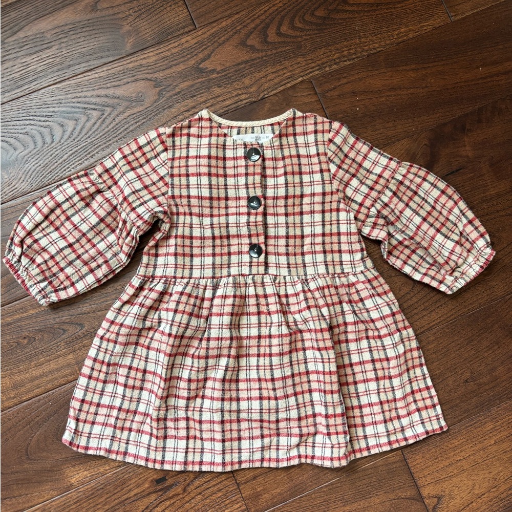 Zara Red and Cream Checkered Flannel Dress